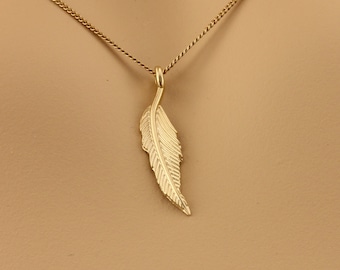10K Solid Gold FEATHER Pendant, Symbol of Trust, Honor, Strength, Wisdom, Power, and Freedom. Charm Jewelry Made to Order in Canada (Ve#13)