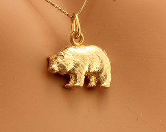 10K Solid Gold Heavy BEAR Pendant, Charm Jewelry Made to Order in Canada (Ve#14)