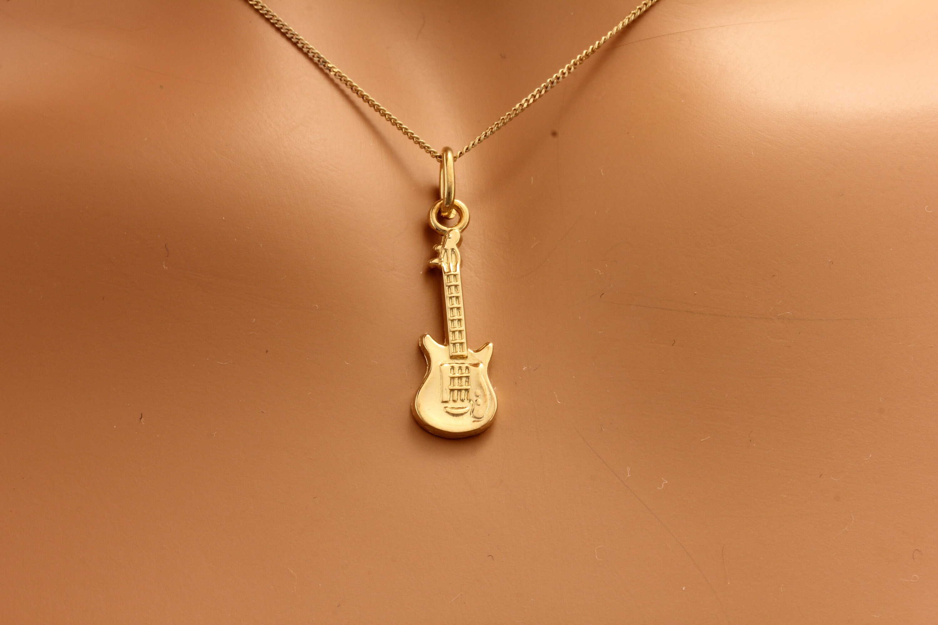 10K Solid Gold ELECTRIC GUITAR Pendant, Charm Jewelry Made to Order in Canada (Ve#11)
