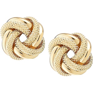 10K Solid Gold Love Knot Studs Earrings, Ear Jewelry Made in Italy, Classic Elegant Gift (9 and 13 mm)