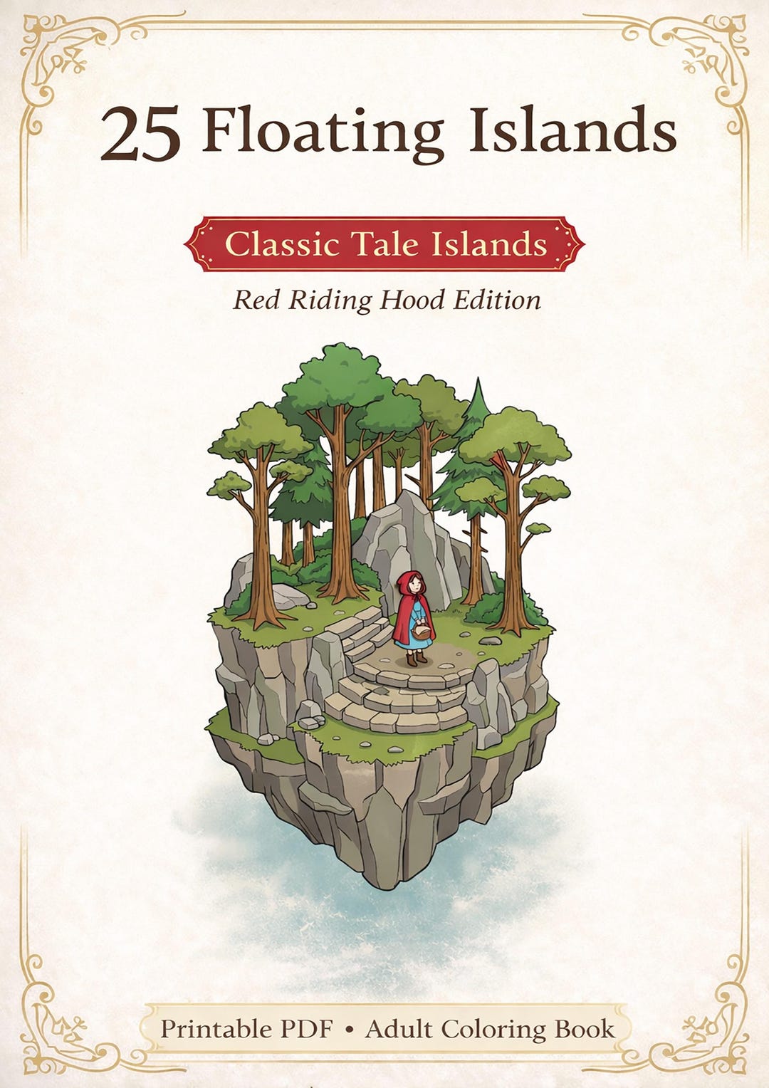 Floating Tale Sign Red Riding Hood Floating Island Coloring Pages PDF | 25 Fantasy Fairy ...