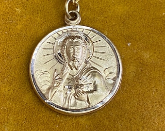 12k GF Patron Saint Lady Mt. Carmel & Christ Sacred Heart ~ Protection from Dangerous Situations Medal ~ Vintage