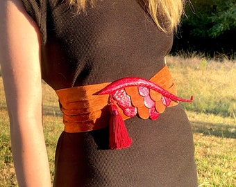 Vintage Helene Angeli Suede & Snake Skin Belt ~ Made in France
