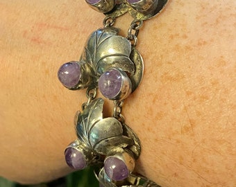 Mexico Sterling & Amethyst Bracelet ~ Vintage Mexico Silver