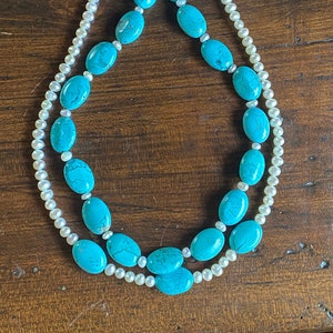 Turquoise & Pearl Necklace Set ~ Two Stranded Necklaces