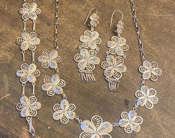Sterling Filigree Jewelry Set ~ Demi-parure