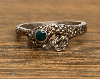 Serpent Snake Sterling and Onyx Ring ~ Size US 6.75