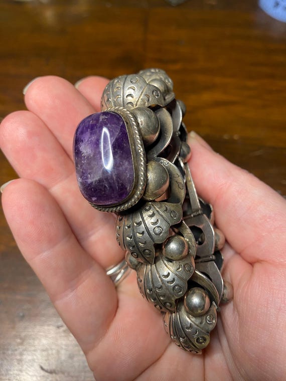 Statement Mexico Silver Amethyst Panel Bracelet - image 12