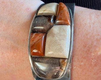 Vintage DTR Petrified Wood Sterling Cuff