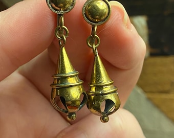 Hubert Harmon Brass Earrings ~ Artist Signed
