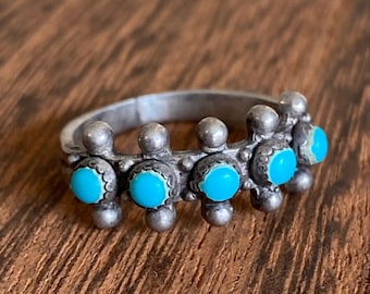 Vintage Snake Eye Turquoise Ring Sterling ~ Size 5