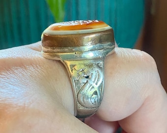 Antique Persian Carved Carnelian Ring ~ US Size 11