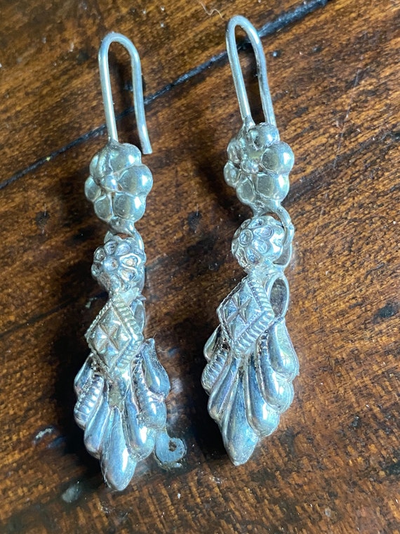 Art Nouveau Antique Sterling Silver Drop Earrings