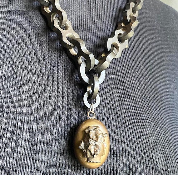 Victorian Vulcanite Chain & Cameo Locket