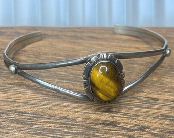 Signed Native Tigers Eye Sterling Cuff