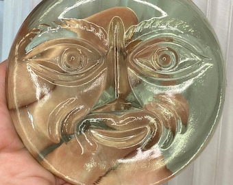Vintage Green Glass Moon Face