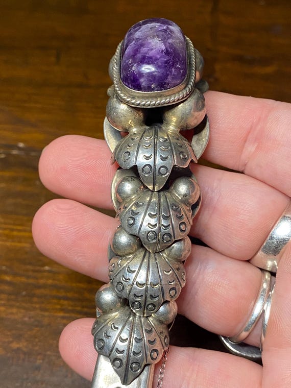 Statement Mexico Silver Amethyst Panel Bracelet - image 8