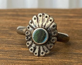 Antique Sterling Ring with Green Stone ~ Size 4