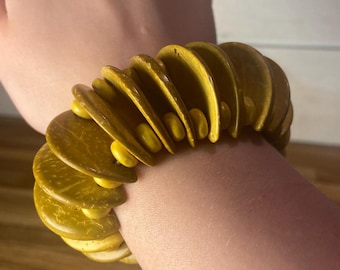 Vintage, Coconut Shell Cuff Bracelet ~ Fits Most