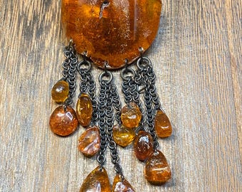 Vintage Raw Cut Baltic Amber Brooch