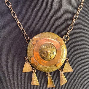 Midcentury Mexican Brass and Copper Statement Necklace