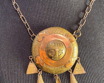 Midcentury Mexican Brass and Copper Statement Necklace
