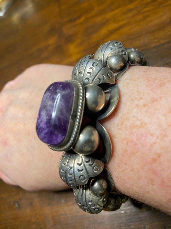 Statement Mexico Silver Amethyst Panel Bracelet - image 2