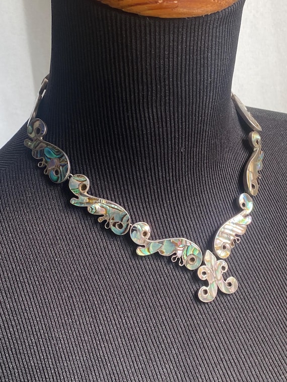Vintage Mexican Abalone Necklace Sterling