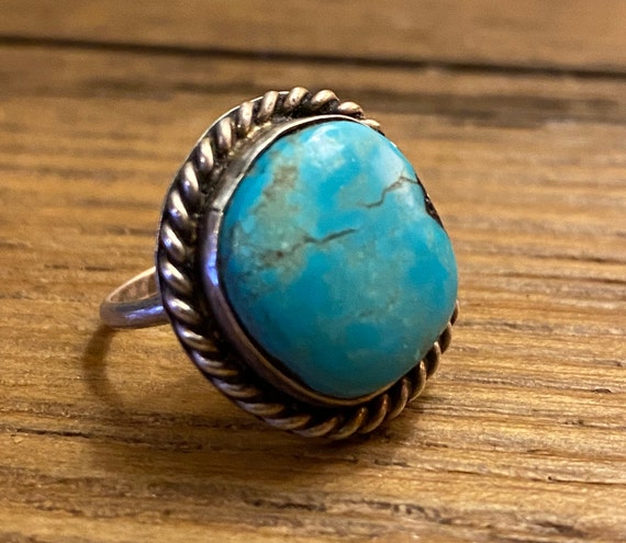 Turquoise Navajo Sterling Silver Ring with Sterlin