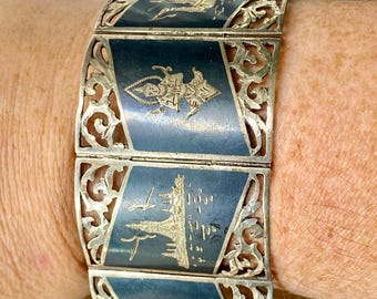 Vintage Siam Neilo and Sterling Cuff Bracelet