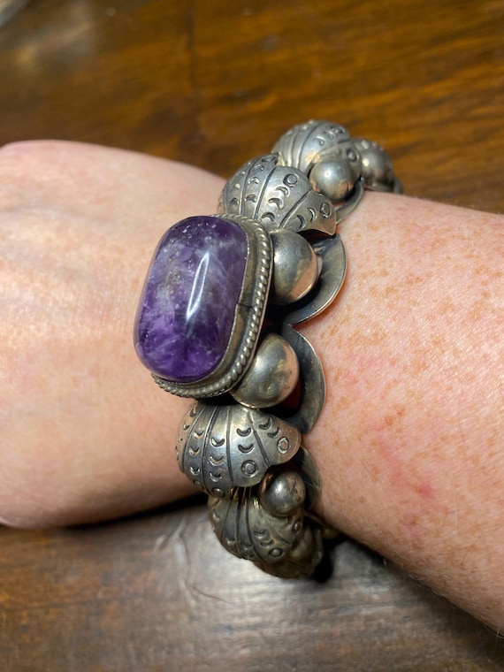 Statement Mexico Silver Amethyst Panel Bracelet - image 1