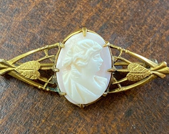 Broche de camafeo Art Nouveau antiguo - Rosa pálido