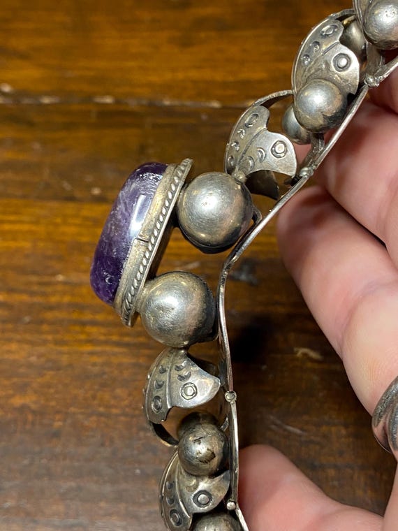 Statement Mexico Silver Amethyst Panel Bracelet - image 7