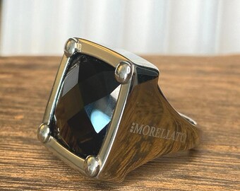 Morellato Stainless and Smokey Quartz Modern Ring ~ Size 7.5