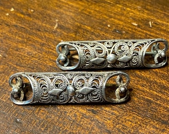 Victorian Filigree Silver Brooch Set ~ Two Brooches