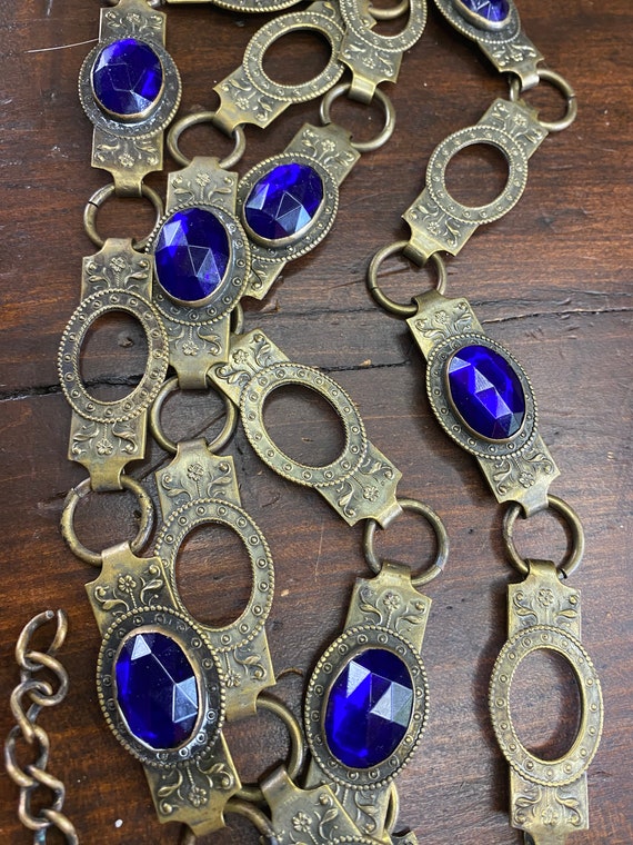 Art Nouveau Linked Belt with Deep Blue Stones