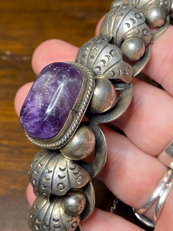 Statement Mexico Silver Amethyst Panel Bracelet - image 4