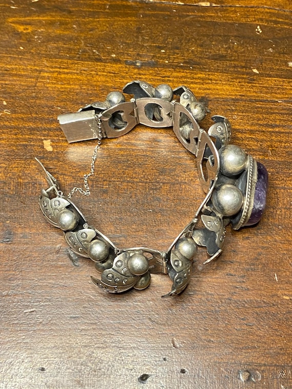 Statement Mexico Silver Amethyst Panel Bracelet - image 10