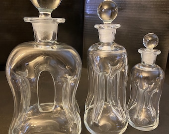 Vintage Set of Three Holmegaard Kluk Kluk Decanters with Stoppers- Jacob Bang