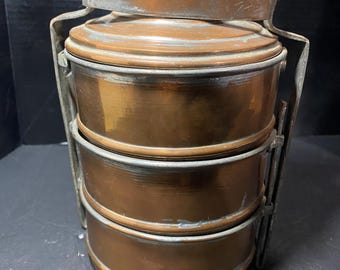 Vintage Messing Tiffin Tragetasche, Dabba oder Lunch Box aus Indien