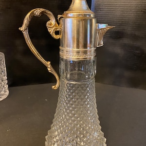 Vintage Silver-plated & Lead Crystal Pressed Glass Decanter