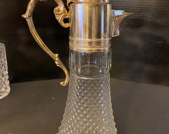 Vintage Silver-plated & Lead Crystal Pressed Glass Decanter
