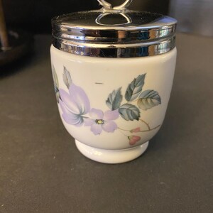 Royal Worcester June Garland Egg Coddler Porcelain Pot with Silver Lid