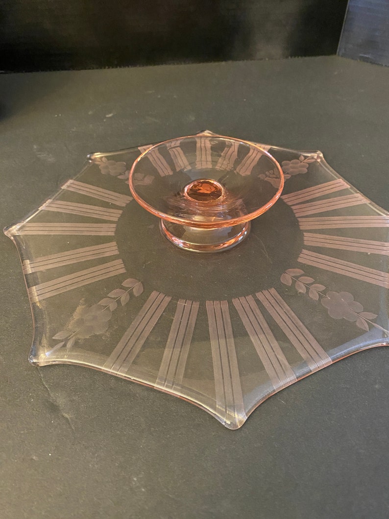 Pink Depression Glass Cake/sandwich Stand Etsy