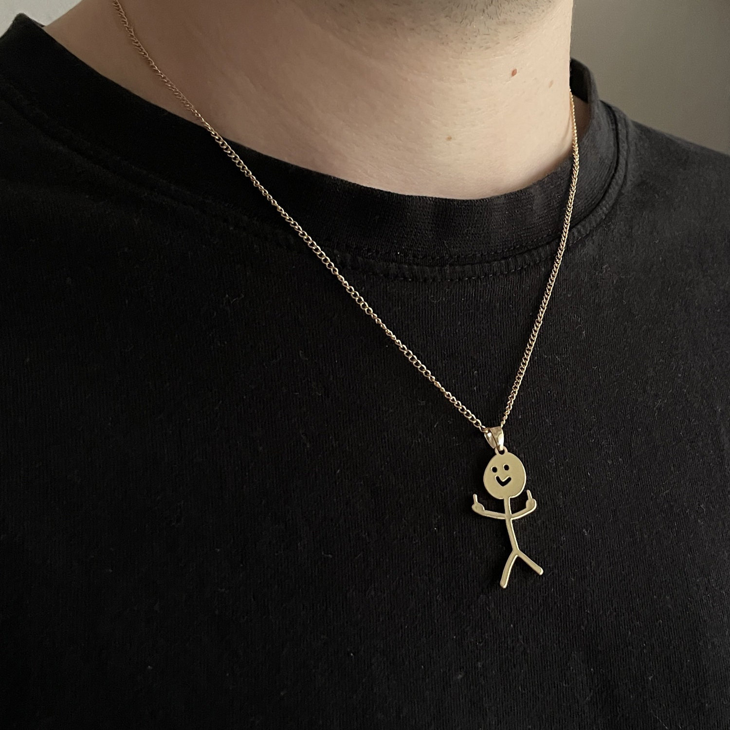 F You Doodle Stainless Steel Necklace Middle Finger Necklace Gold Hand