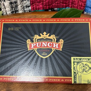 Punch Empty Paper Covered Wood Cigar Box - London Club - Collectible, Storage, Crafts - 8 1/2” x 5 1/2” x 1 3/4”