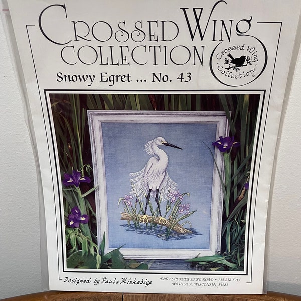 Crossed Wing Collection - “Snowy Egret - #43 - Rare Vintage New 2000 Pattern - Designed by Paula Minkebige