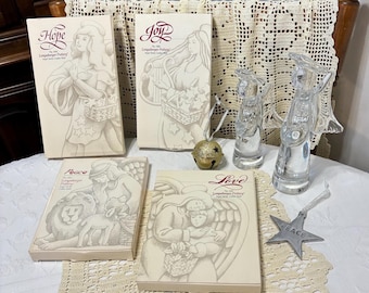 Moldes para galletas de la serie Angel de cerámica Longaberger vintage, 1993-1996, con la palabra paz, esperanza, amor y alegría. Se venden por separado.