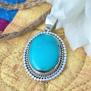 Vintage Signed Navajo Candelaria Turquoise Sterling Silver Pendant - by Joe Piaso, Jr.