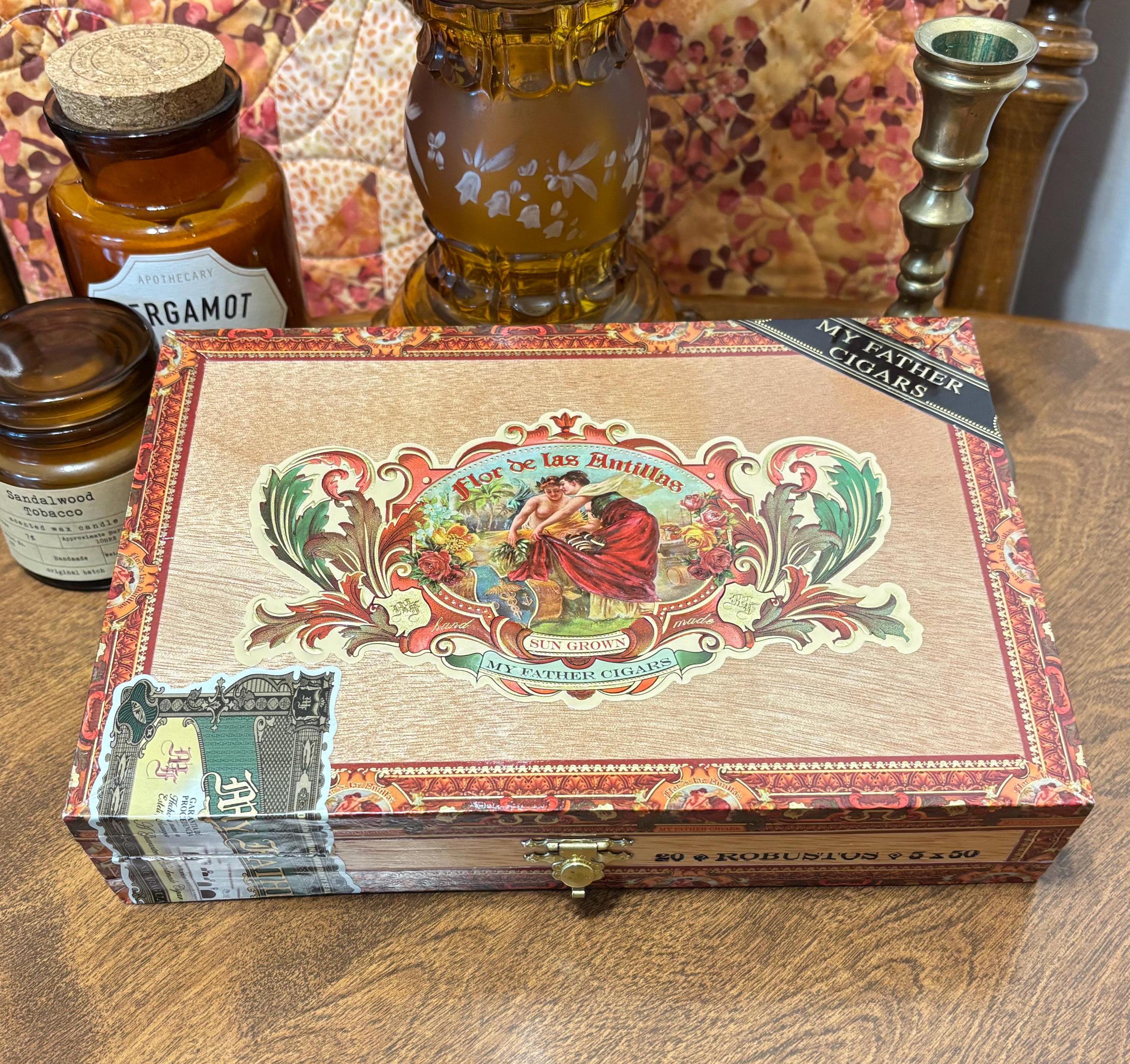 My Father Cigar Empty Wood Cigar Box - Flor de las Antillas - Robustos - 9” x 6” x 1.75”